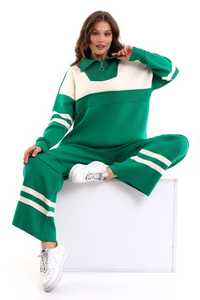 Conjunto de dos piezas de gran tamaño con cremallera a rayas de punto para mujer de alta calidad, ropa informal, ropa de oficina, suéter, pantalones, conjunto - Product Image 6