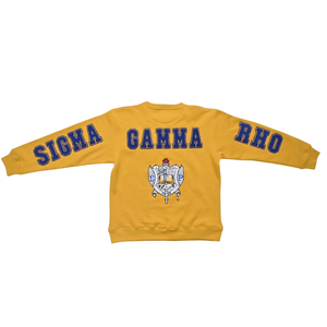 เสื้อสเวตเชิ้ตเชนิลล์สีทอง Sigma Gamma Rho Sorority สำหรับผู้หญิง พร้อมตัวอักษรกรีก ผ้าฟลีซพรีเมียม คอกลม สำหรับสุภาพสตรี เสื้อผ้าสไตล์กรีก - Product Image 2