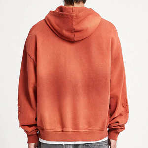 Sudadera con Capucha Personalizada para Hombre, Mezcla de Algodón, Estilo Desgastado con Lavado Ácido, Estampado, Corte Holgado con Cremallera, Estilo Urbano, con Pedrería - Product Image 6