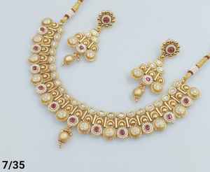 JOYERÍA DE COBRE TRADICIONAL Y DE MODA INDIA CONJUNTO DE JOYERÍA DE BODA NOVIA PARA MUJER CONJUNTO DE PENDIENTES Y COLLAR - Product Image 2