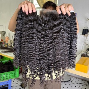 Precio al por mayor Sin caída de color natural Paquetes de cabello crudo Extensiones de cabello Rizado birmano 100% Cabello humano - Product Image 1