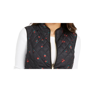 Chaleco Acolchado con Estampado Floral para Mujer, Marca Charter Club, con Bordado, Corto, para Primavera/Invierno, Talla Mediana, Color Negro, con Peluche - Product Image 2