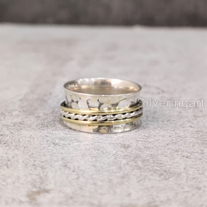 Martelé Spinner Bande Méditation Anneau 925 En Argent Sterling Femmes Pouce Anneau Fidget Bijoux Faits À La Main Fine Yoga Hommes Spinner Anneau - Product Image 2