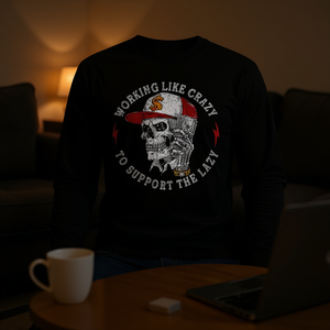 Maglietta a maniche lunghe con design scheletro in azione, articolo promozionale per persone pigre - Product Image 3