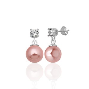 Nouveauté : Boucles d'oreilles en argent sterling 925 avec pierre de zircon de 4 mm et perle de coquille rose de 8 mm, provenant de Turquie - Product Image 1