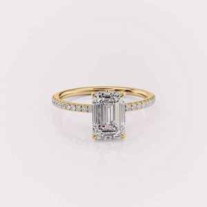 Luxury 14K White/Rose/Yellow Gold IGI Certified Lab Emerald Cut Diamond Ring with Accent Stones Rhodium Plated Ethnic Style - Product Image 1