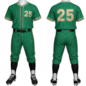 Uniforme de Béisbol Atlético con Rayas Verdes y Doradas, Sublimación Completa, Conjunto de Equipo con Pantalones a Juego - Product Image 2