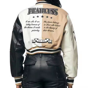 Veste courte d'hiver pour femme, broderie en chenille personnalisée, manches en peau de mouton véritable, respirante, style varsity, streetwear, polaire - Product Image 3