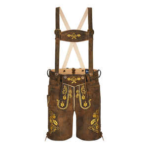 Top qualité bavarois hommes Lederhosen court véritable peau de vache daim cuir avant broderie côté poches arrière mi léger - Product Image 2