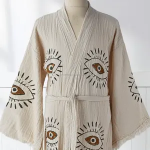 Bata de Baño Unisex de Algodón Ligero, Tejido de Lino, Secado Rápido, Transpirable, Primavera Verano, Color Liso, Talla XL, Hecho en Turquía, Ropa de Dormir y Descanso - Product Image 3