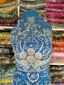 VIP nigérian soie George perlé à la main africain Wrapper Net dentelle travail lourd perlé Floral Design spécial femmes mariage tissu tissu - Product Image 4