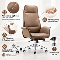 Chaise de bureau de direction de luxe en cuir PU, réglable en hauteur, dossier haut, chaise de manager haut de gamme pour bureau moderne à domicile, base en aluminium
