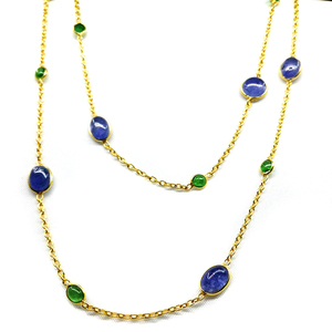Collier en argent sterling 925 plaqué or avec pierres précieuses émeraude et tanzanite pour un usage quotidien - Product Image 1