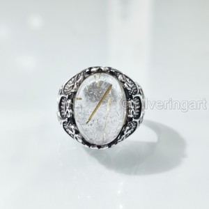 Grossiste Bague pour hommes Bague en argent sterling 925 avec quartz rutile doré naturel et pierre de naissance d'avril Bijoux vintage arabes - Product Image 4