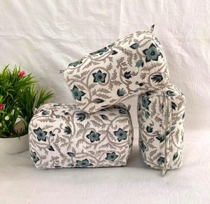 Quilted Vintage Eco-Friendly Cotton Water Resistant Handmade <b>Large</b> Zipper Cosmetic Travel Case for Makeup <b>Storage</b> - Product Image 1