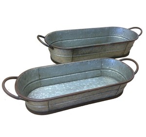 Grande jardinière galvanisée, vente en gros, jardinière en métal avec poignées, fabriquée manuellement en inde - Product Image 1