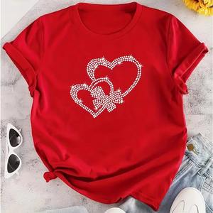 T-shirt à col rond pour femmes grande taille, style décontracté, fabricant de marque privée, graphique en strass, logo personnalisé pour adultes - Product Image 2