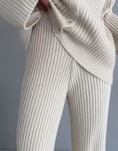 Bộ đồ mặc nhà nữ thiết kế riêng, tay dài, quần dài, chất liệu len/cashmere, 2 món, mặc thường ngày, kiểu dáng xếp ly, quần ống rộng - Product Image 4