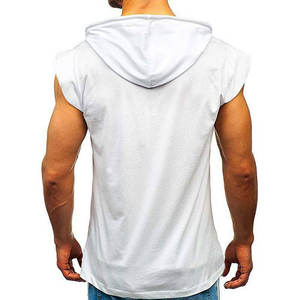 Men's Custom Summer Short Sleeve <b>Hoodie</b> Breathable Knitted Gym Workout <b>Bodybuilding</b> Tops with Embroidery for Brands - Product Image 2