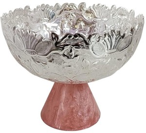 Bol de service en laiton tendance couleur argent avec base en résine pour la maison hôtel et restaurant dessus de table vaisselle servant des bols à fruits - Product Image 3
