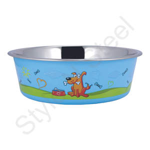 Bols et mangeoires pour animaux de compagnie en acier inoxydable Bols de nourriture pour animaux de compagnie en relief pour chats et couleur bleue Candid Dog Fusion Bowl Multi Printed - Product Image 1