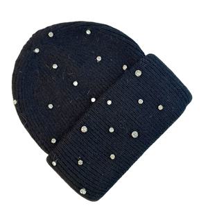 Gorro de Punto Acanalado con Pedrería para Mujer, Gorro de Invierno Gris con Cristales, Gorro Cálido y Suave con Puño, Gorro Personalizado con Logotipo - Product Image 5