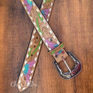 Premium Quality Handmade <b>Tooled</b> <b>Leather</b> <b>Belt</b> for Women Customized Heavy Duty Western Full Grain Genuine Cowhide <b>Leather</b> <b>Belts</b> - Product Image 1