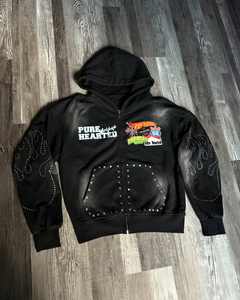 Sudaderas con capucha Vintage con logotipo estampado de diamantes de imitación para hombre 100% algodón lavado ácido de gran tamaño sudaderas con cremallera para hombre - Product Image 2