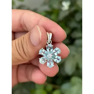 Pendentif floral en argent 925 plaqué or rose avec perle, style religieux, breloque en cristal et diamant, numéro - Product Image 1
