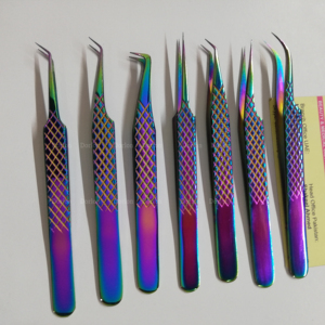 Pince à cils Diamond Grip Logo privé Pince à cils incurvée et à volume arc-en-ciel en acier inoxydable Pince à cils classique et volumineuse - Product Image 1