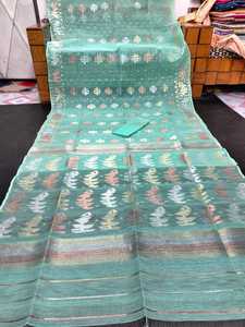 Exportable Deshi Dhakai Jamdani Sharee Haute Qualité pour Femme JAMDANI TISSU Bleu ROUGE VERT Doré Bleu Ciel du Bangladesh - Product Image 2