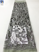 Tulle violet mexicain YX1292 avec broderie de paillettes scintillantes, motifs floraux, tissu de haute qualité pour robes de beautés mexicaines