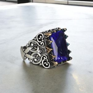 Anillo Azuris de Plata de Ley 925 de Alta Calidad, Estilo Otomano, para Hombre, Joyería de Moda, Piedra Negra Natural, Hecho en Turquía, VALKH1686 - Product Image 3