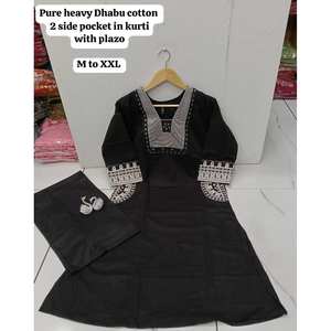 Trajes Kurta de Algodón Dhabu para Mujer, Estilo Indio-Pakistaní, con Diseño de Bordado Tradicional, Listos para Usar - Product Image 1