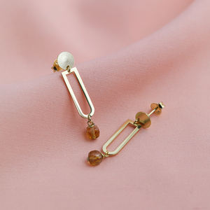 ต่างหูทรงเรขาคณิตเรียบง่ายประดับพลอยซิทริน งานแฮนด์เมดจากตุรกี ชุบทอง เงินแท้ 925 สำหรับวันครบรอบ - Product Image 4