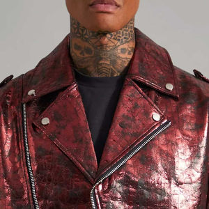 Tenue tendance à forte demande Veste en cuir pour homme Col montant imperméable Style moto et motard Manches complètes - Product Image 6