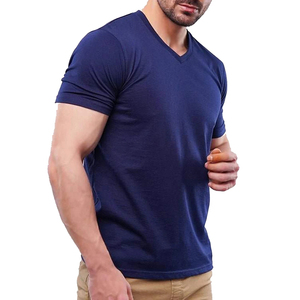 T-shirts col V pour hommes 100 % coton, faible MOQ, haute qualité, décontractés, pour l'été, vierges, vente en gros, forte demande - Product Image 3