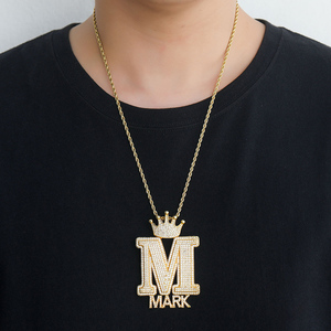 Gold Color Crown Letter Pendant Necklace <b>Iced</b> <b>Out</b> Initial Charm <b>Chain</b> Jewelry Custom Name Necklace for Men - Product Image 1