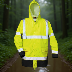 Manfred High-Visibility L Size Yellow/<b>Black</b> PU <b>Rain</b> <b>Jacket</b> - Product Image 3