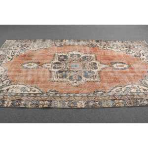 Vintage Rug, Large 4.5x9.2 ft Turkish Rug, <b>Brown</b> Blue Striped <b>Wool</b> Rug - Product Image 3