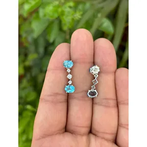 ต่างหูเงินแท้ 925 ประดับบลูโทแพซ ดีไซน์เก๋ทันสมัย - Product Image 2
