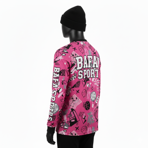 T-shirt à manches longues de qualité supérieure en tissu polyester rose, impression par sublimation, logo personnalisé, respirant, confortable, t-shirt à manches longues en coton - Product Image 3