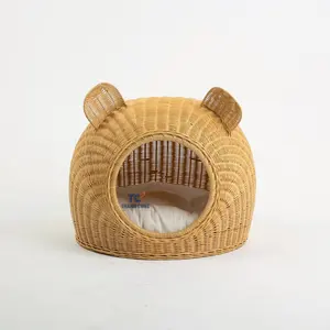 Rattan Mouse Shaped Pet House Cute House For Cat With Soft Cushion Handmade Rattan Bed Pets