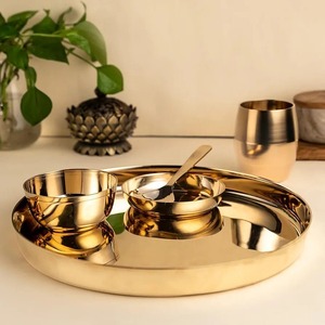 Juego de cena Kansa Thali de oro y bronce de 5 10,5 pulgadas Comedor de metal tradicional Juego de Kansa Thali de calidad pura - Product Image 1