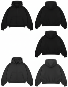 Sudadera con Capucha Negra con Cremallera Completa y Logotipo Personalizado al por Mayor, Sudadera Unisex de Felpa Gruesa y Holgada - Product Image 3