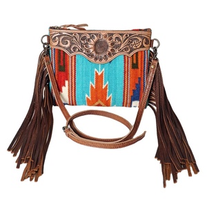 Premium Quality Cowgirl Western Style Leather Saddle Blanket Crossbody <b>Bag</b> Bohemian Fashion with Fringe <b>Long</b> Strap Top Supplier - Product Image 1