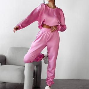 Conjunto de chándales de mujer bordados de moda de lujo, conjunto de sudaderas con capucha y joggers de algodón pesado de Color de contraste personalizado para mujer - Product Image 6