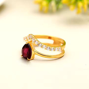 แหวนพลอยเทียมตัดลูกแพร์ชุบทองโรเดียมดีไซน์ทันสมัยทำจากเงินแท้925แฮนด์เมด - Product Image 4