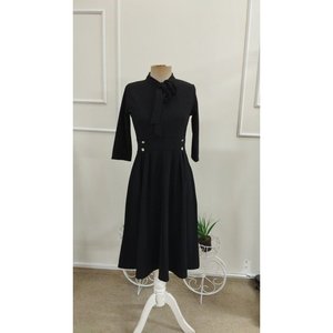 Women's Tuvakar Sleeveless, Neckline-Tie <b>Buttoned</b> Midi Imported Crepe <b>Dress</b>, 37615 - <b>Black</b> - Product Image 6
