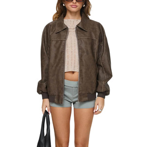 Chaqueta Bomber de cuero personalizada con logotipo estampado bordado para hombre y mujer proveedor de ropa de abrigo de invierno informal Vintage - Product Image 1